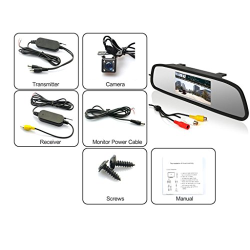 Cocar Auto Wireless Schermo a Specchio da 4.3" inch HD TFT LCD Monitor + Universale Montaggio a Vite Telecamera Retromarcia IR Visione Notturna(Parcheggio Posteriore Retromarcia Sistema di Assistenza Kit)