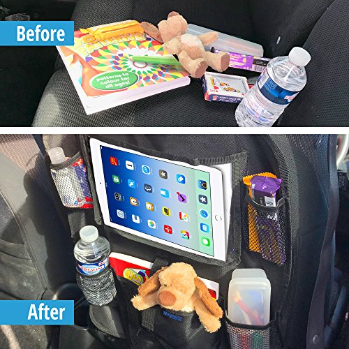 Contenitore pieghevole da appendere sul retro dei sedili delle auto, adatto per bambini. Con custodia per tablet, iPad e tappetino proteggi sedile