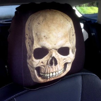 Copertura per testa sedile auto con disegno di teschio marrone, pacco da 2