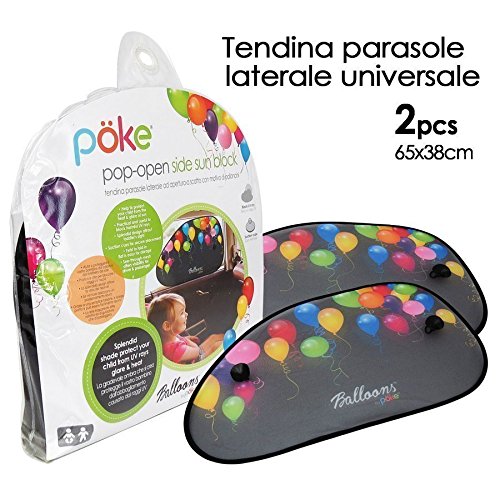 Coppia Tendine Parasole Laterale Nere Ballons Palloncini Universale Auto Bambini 65x38cm
