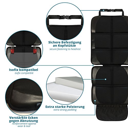 Coprisedile bambini - colore nero - include 1 proteggi schienale GRATUITO - protezione di alta qualità per sedile auto con vestibilità universale - adatto per Isofix - antiscivolo, facile da pulire e fissare - by SMARTPEAS®