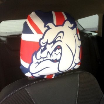 Cover per poggiatesta auto con bulldog inglese e bandiera Regno Unito reralizzato in Yorkwhire (2 pezzi)