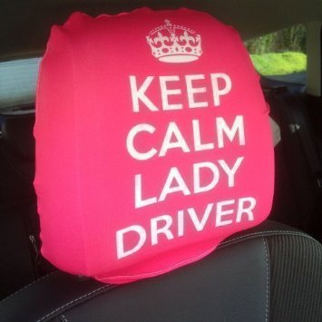 Cover per poggiatesta auto rosa con scritta Keep Calm Lady Driver realizzato in Yorkshire (2 pezzi)