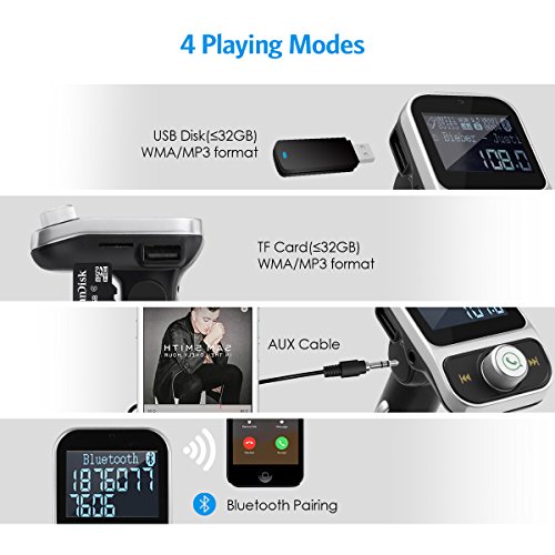 Criacr Bluetooth Trasmettitore FM, FM Trasmettitore per Auto Radio Adattatori Vivavoce Car Kit Per Bluetooth, Doppia porta USB 5V / 2.1A e 1A, Schermo LCD da 1,44 pollici, per smartphone iOS e Android