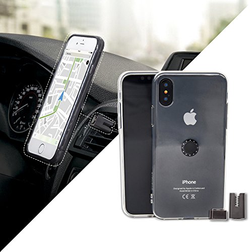 Custodia in silicone trasparente per iPhone X - Con supporto magnetico per auto, include clip magnetica per griglie auto e pulsante adesivo magnetico per superfici piane