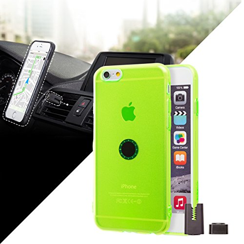 Custodia iPhone 6/6S con supporto magnetico per auto – Verde trasparente, con clip magnetica per auto e bottone magnetico per superfici piatte