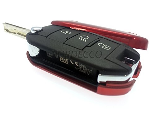 Custodia protettiva in plastica ABS rigida di alta qualità con finitura lucida per chiave elettronica adatta per auto Peugeot, di colore rosso