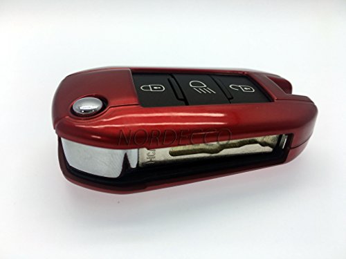 Custodia protettiva in plastica ABS rigida di alta qualità con finitura lucida per chiave elettronica adatta per auto Peugeot, di colore rosso