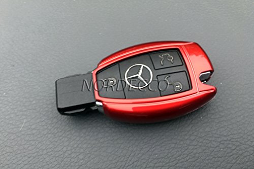 Custodia protettiva lucida in ABS per portachiavi Mercedes-Benz con 3 pulsanti, modello classe A, AMG B, classe B C E G K R S classe CLA GLA Vito R classe 45 CLA GLA ML GLE 6.3 45, modelli sportivi ML GLK CLK Viano Sprinter (rosso)