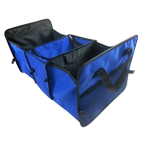 Dago - Borsa da bagagliaio – organizer e portaoggetti con 3 comparti, pieghevole con una borsa termica, in tessuto Oxford blu [Garanzia di qualità di Dago-mart]