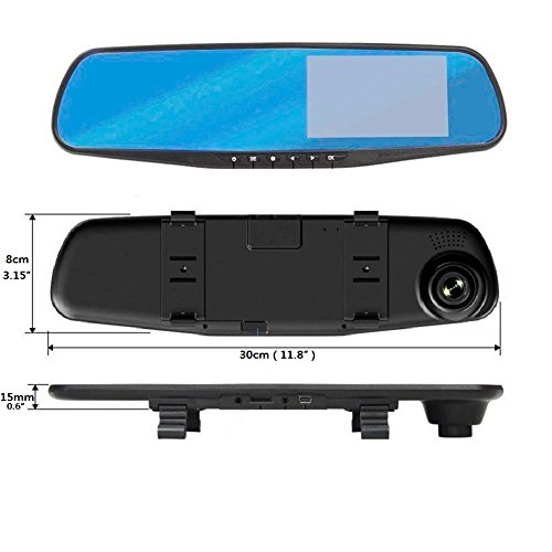 Dash Cam, Dual Lens Car camera, auto video registratore per veicoli anteriore e posteriore DVR, schermo 10,9 cm, 1080p, con 32 G micro SD incluso e veicoli DVR con 170 ° obiettivo grandangolare e g-sensor-blue