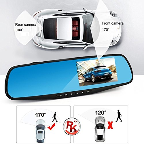 Dash Cam, Dual Lens Car camera, auto video registratore per veicoli anteriore e posteriore DVR, schermo 10,9 cm, 1080p, con 32 G micro SD incluso e veicoli DVR con 170 ° obiettivo grandangolare e g-sensor-blue