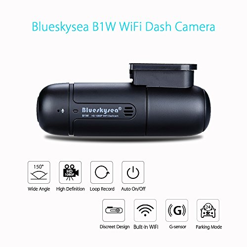 Dash cam Telecamera da Auto Blueskysea B1W, 1080p Full HD, con Videoregistratore WiFi incorporato, con obiettivo grandangolare a 150°, G-Sensore Movimento Loop