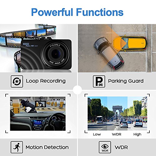 Dash Cam, telecamera da cruscotto auto OldShark, Full HD da 1080p con funzione di registrazione, obiettivo ad ampia visuale a 4 vie, telecamera da 3” con visione notturna, sensore G, registrazione a ciclo continuo, rilevazione di movimento, monitor di parcheggio
