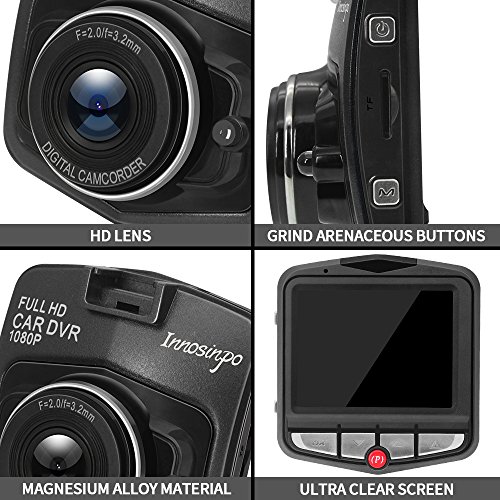 Dash Cam Telecamera per Auto Full HD 1080P , Obiettivo Grandangolare di 170°Visione Notturna, Rilevamento del Movimento Integrato con Sensore G, Monitor di Parcheggio, Registrazione Ciclica (Nero)
