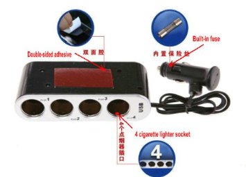 DC 12V/24V USB 4 spina accendisigari in automobile con Socket Splitter con luce LED
