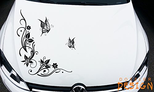 DD Dotzler Design – – 041215 decalcomania, fiori e farfalle, colore: nero, dimensioni: 58 x 62 cm, finestra per cofano posteriore, laterale o auto, per decorazione auto auto Tatuaggio per auto