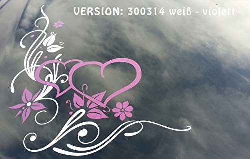 DD dotzler Design – 300314 Fiore di vite doppio cuore – 38 x 47 cm – Bianco Rosa – Adesivo per auto Car vinile
