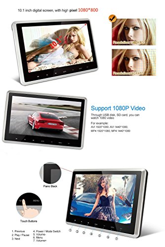 Demiawaking 25,65 cm (10,1") HD Touch Slim poggiatesta digitale DVD HD/USB/SD con Monitor IR/FM