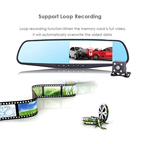 Demiawaking 4.3 LCD Dual Lens Dash Cam Video Recorder 170 ° grandangolare auto DVR 1080P Specchietto Retrovisore