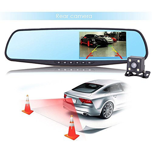 Demiawaking 4.3 LCD Dual Lens Dash Cam Video Recorder 170 ° grandangolare auto DVR 1080P Specchietto Retrovisore