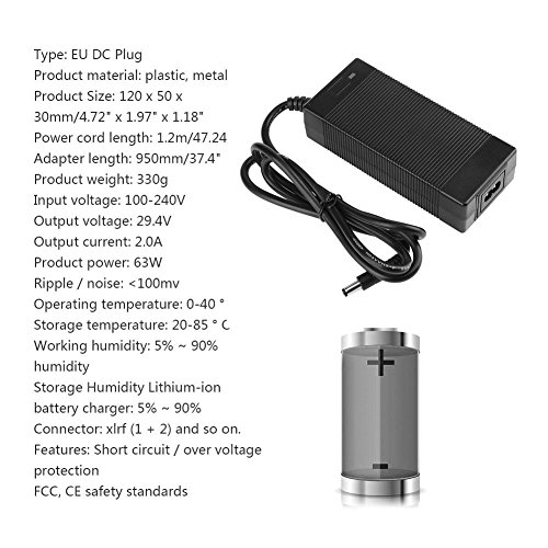 Demiawaking Caricabatterie 29.4V 2A con Spina DC Caricabatteria per Batteria al Litio per Bicicletta elettrica,Auto Bilanciamento Elettrico