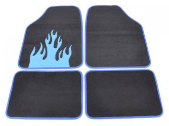 DESIGN-FLOOR MATS-BLACK PLASTIC / BLUE SET `FLAME`-4PCS., BLACK / BLUE