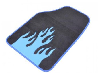 DESIGN-FLOOR MATS-BLACK PLASTIC / BLUE SET `FLAME`-4PCS., BLACK / BLUE