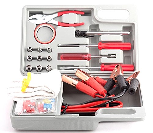 DOBO® Kit di emergenza auto e moto in valigetta 30 accessori per ripristino e avviamento - cavi fusibili pinze nastro guanti bussole
