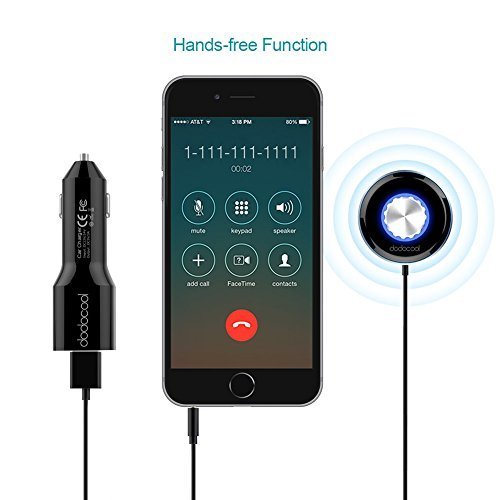 dodocool Ricevitore di Musica Wireless Hands-Free Car Kit con 3.5mm Audio Plug Incassa Microfono Magnetico Supporto per Siri Voce controllo staccabile 10W Dual USB Porte Auto Charger Nero