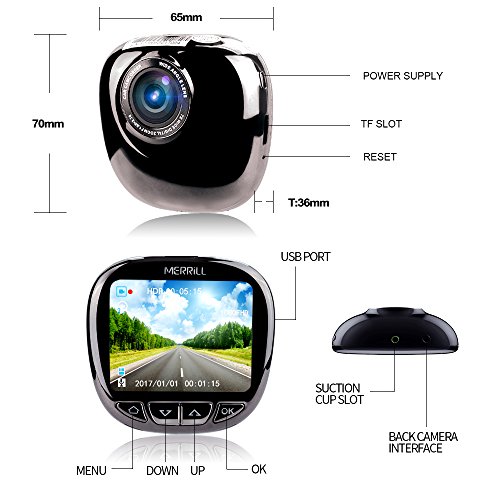 Doppio Dash Cam, MERRILL 2.7 "LCD FHD 1080P 170 ° lente macchina fotografica dell
