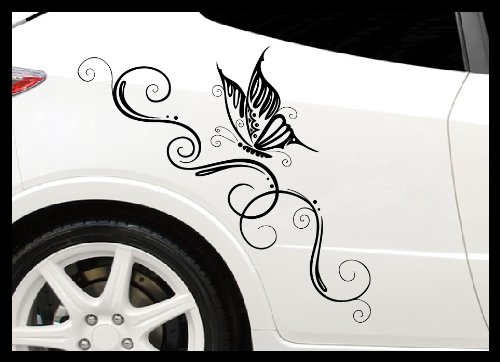 Dotzler Design - Decorazione adesiva per auto, 2 farfalle, per cofano o parabrezza, 1 per lato 58 x 25 cm circa, colore: nero