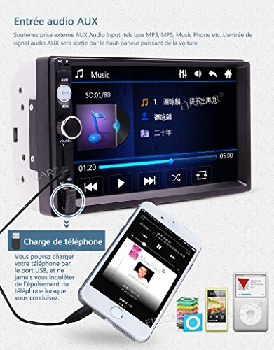 EinCar 7-Zoll-HD-Screen-Auto-Stereo-MP5 Doppel-DIN-Head Unit FM Radio Bluetooth-Freisprecheinrichtung AUX Audio / Video-Wiedergabe IR-Fernbedienung Lenkrad-Steuerung + Rückansicht Backup-Kamera