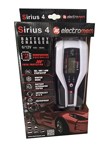 ElectroMem Sirius 4 caricabatteria mantenitore elettronico di ultima generazione per auto moto nautica 6-12V, 1-4A