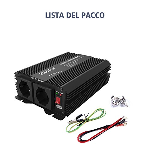 ERAYAK 1500W DC12V a AC230V Inverter di Potenza per Auto con 2.1A USB con Presa Italiana