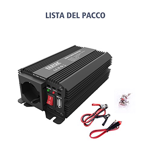 ERAYAK 300W DC12V a AC230V Inverter di Potenza per Auto con 2.1A USB con Presa Italiana