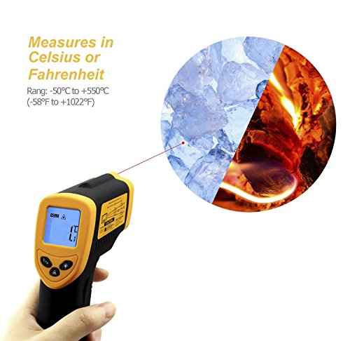 ETEKCITY Termometro Infrarossi -50°C ~ 550°C(-58°F ~ 1022°F) con LCD Retroilluminato, Termometro Laser Senza Contratto, Batteria Inclusa, 2 Anni di Garanzia