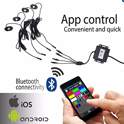 Eximtrade Auto Senza Fili Bluetooth RGB Esterno LED Decorazione Luce Lampadine APP Controllo iOS Android (4 Pezzi)