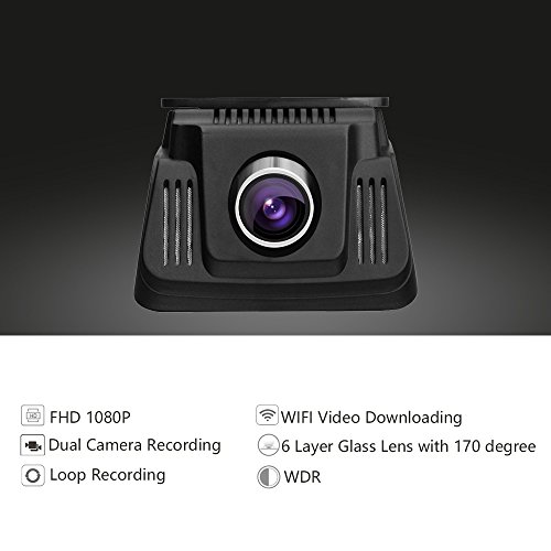 Ezonetronics WiFi Dash Cam Dual camera, 1920 x 1080p FHD, angolo di 170 ° telecamera per auto registratore di guida con registrazione in loop, G-Sensor, WiFi video download, video out a cruscotto monitor 813