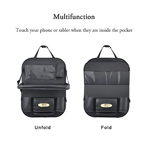 Fansong multifunzione in pelle auto Backseat organizer con tavolino pieghevole impermeabile Pocket storage bag Black