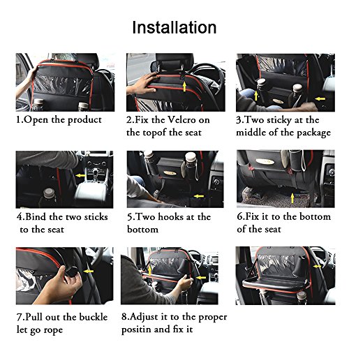 Fansong multifunzione in pelle auto Backseat organizer con tavolino pieghevole impermeabile Pocket storage bag Black*2