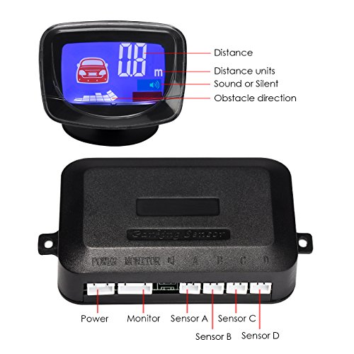 Favoro Sensori di Parcheggio Posteriore per Auto Kit Allarme Retromarcia con Funzione Buzzer e Muto Comprende 4 Sensori Alta Sensibilità, 1 Monitor LCD e 1 Controller (Argento)