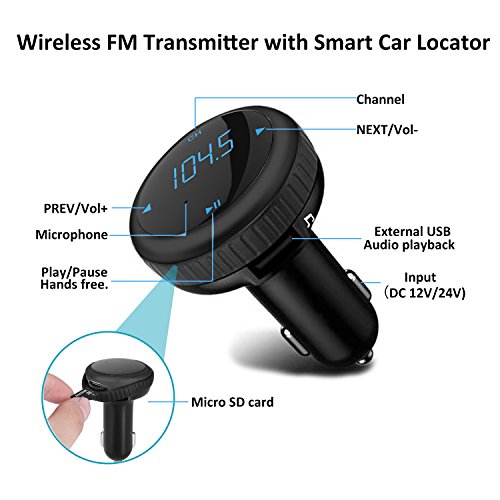 Favoto Trasmettitore FM Bluetooth 4.2 [Auto Localizzatore GPS] Lettore MP3 con Display LCD 12V / 24V 2 Porte USB Supporta Funzione Caricatore Auto/ U-Disco/ Scheda TF/ Chiamata Vivavoce