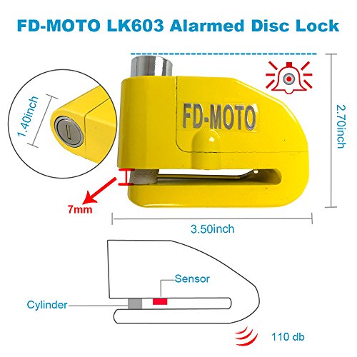 FD-MOTO LK603 moto bicicletta Lock Disc Alarm lucchetto in lega di alluminio + free promemoria cavo 1.5 m