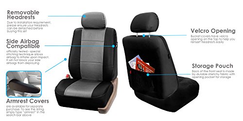 Fh Group - Rivestimento per sedili, compatibili con Airbag, in pelle PU, colore grigio/nero, 2 Pezzi