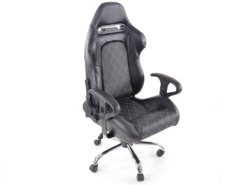 FK-Automotive sedia da ufficio sedile sportivo con braccioli in tessuto nero/bianco
