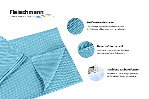 Fleischmann, panno in microfibra "Clear Glass" di qualità premium, privo di striature e lanugine, ideale per la pulizia di parabrezza, vetri e specchi dell