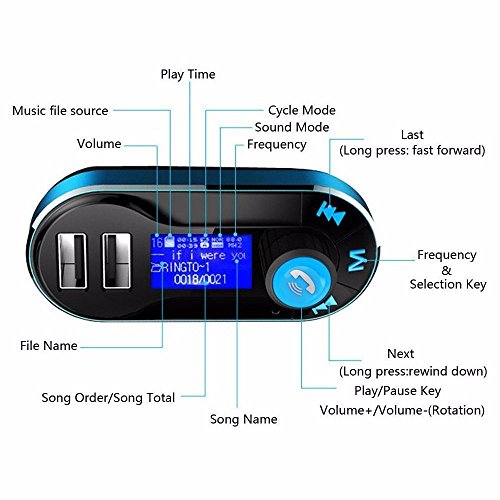 Flycoo Flycoo Kit per auto Bluetooth Lettore MP3 Trasmettitore Trasmettitori FM Kit vivavoce per auto Maxi caricabatteria da auto Supporto per scheda SD / USB
