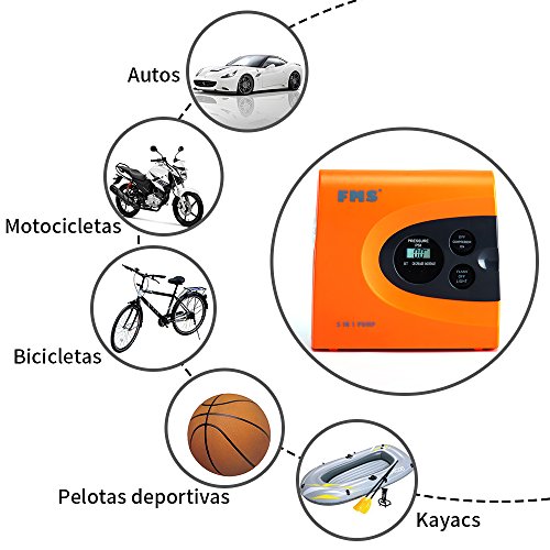 FMS Mini Portatile Compressore Compressore Aria 12v Auto Rapido 150 PSI con Torcia Elettrica LED (Arancione)