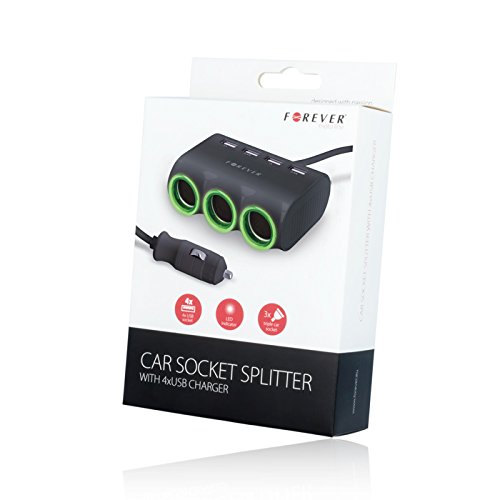Forever – Auto di Socket 3 x accendisigari Splitter con 4 porte USB LED lampada di design